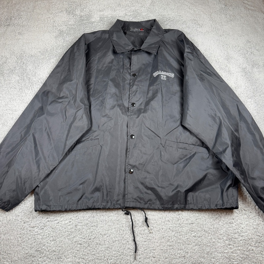 Vtg Billabong Mens Full Zip Windbreaker Jacket Black‎ Lightweight Y2K No Tag